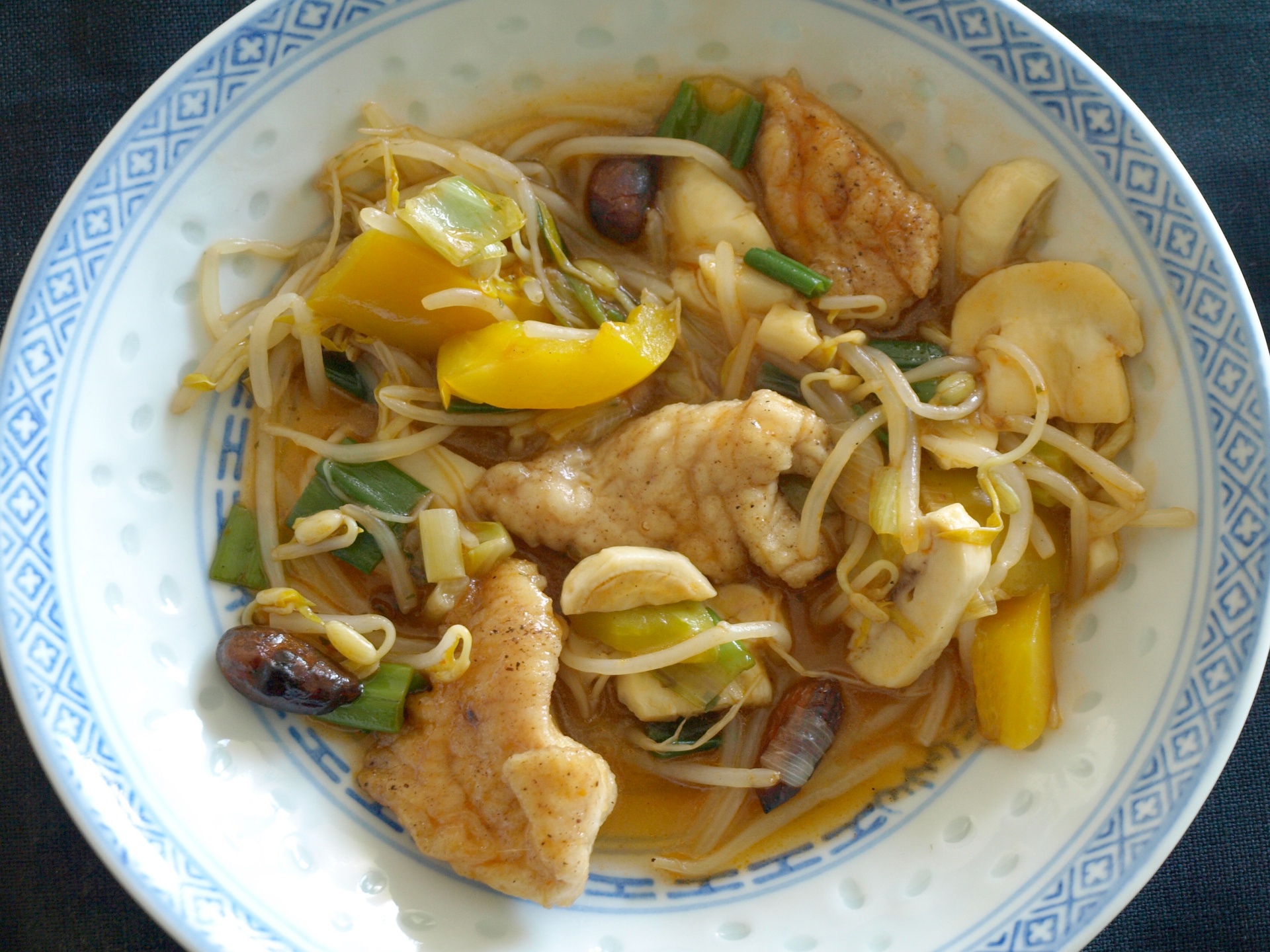 Putenbrust asiatisch mit Mandeln,
              Mungobohnensprossen und Pilzen