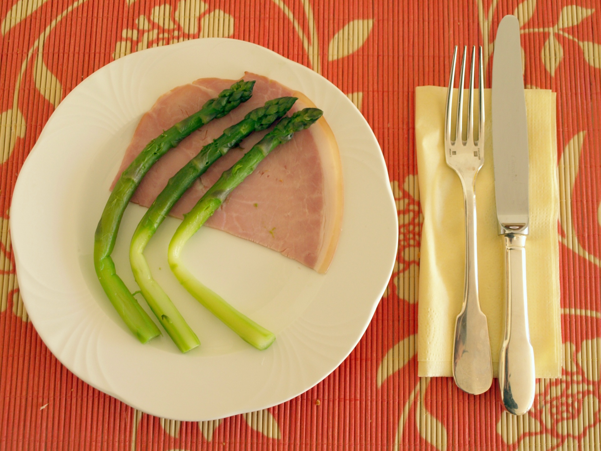 Grner Spargel mit Schinken