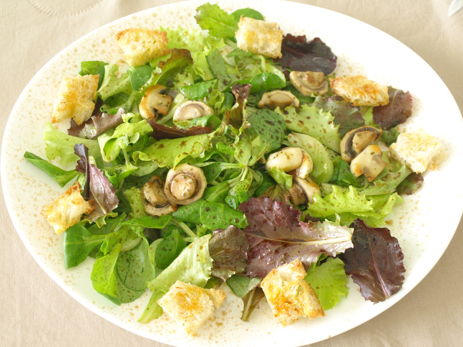 Champignons in Kruterbutter auf Blattsalaten