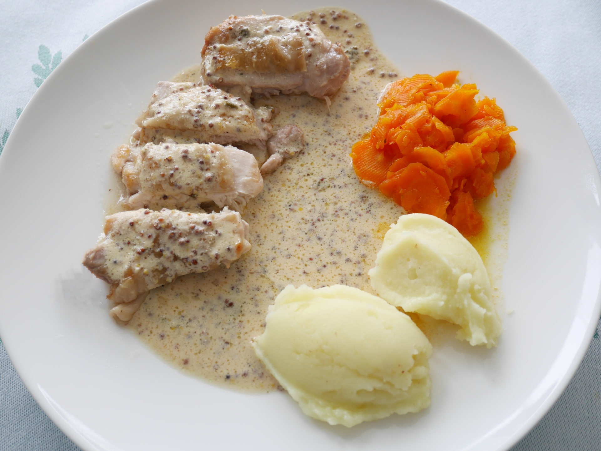 Ausgelste und gegrillte Hhnchenoberschenkel
              mit Senfsauce
